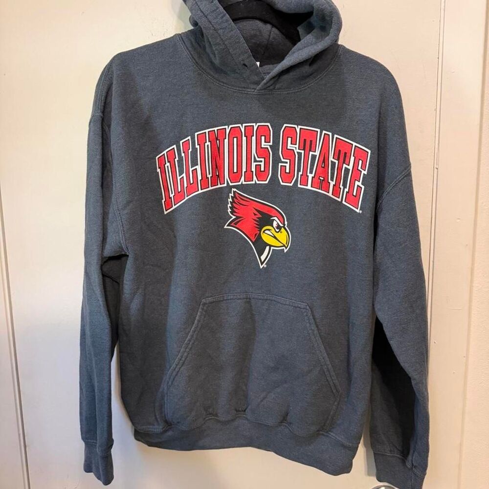 Gildan Men's Grey and Navy Hoodie